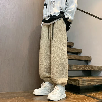Aidase Winter Thickened Pants Men Warm Fashion Retro Lamb Wool Pants Men Oversized Streetwear Loose Straight Pants Mens Thick Trousers aidase-shop